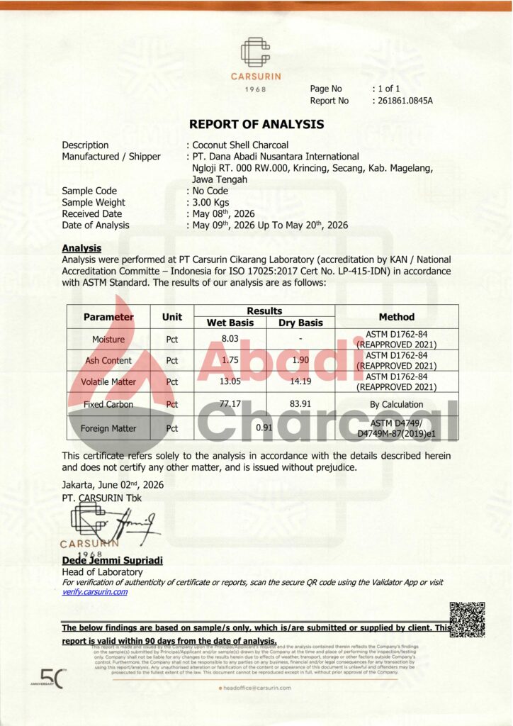 ROA coconut shell charcoal abadi charcoal